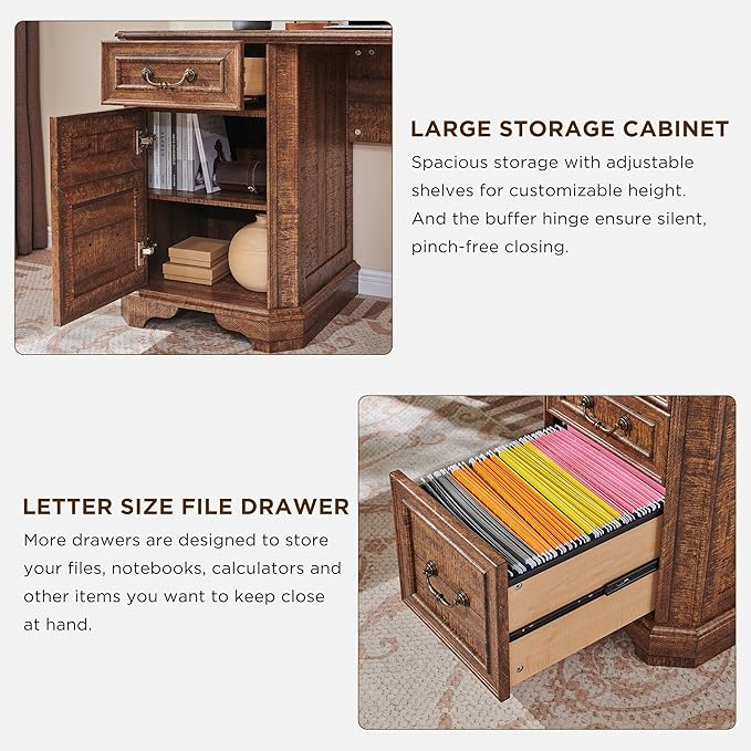 T4TREAM L Shaped Desk with Hutch,59" Farmhouse Wood Home Office Executive Desk,Charging Station,File Drawer, Storage Cabinet,Computer Desk for Work and Study (Reclaimed Barnwood)