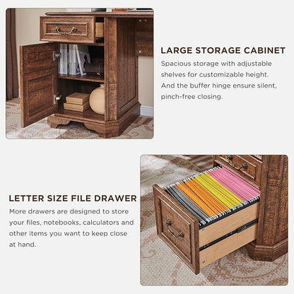 T4TREAM L Shaped Desk with Hutch,59" Farmhouse Wood Home Office Executive Desk,Charging Station,File Drawer, Storage Cabinet,Computer Desk for Work and Study (Reclaimed Barnwood)