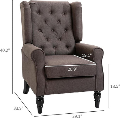 HOMCOM Mid-Century Modern Accent Chair, High Wingback Chair, Button-Tufted Upholstered Fabric Armchair with Retro Wood Legs for Living Room, Bedroom, Dark Brown