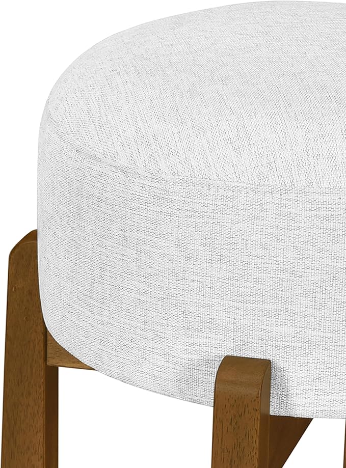 Christopher Knight Home Lera Modern Counter Height Bar Stools Set of 4, Fabric Round Stool Chair for Kitchen Island, Wooden Dining Room Chair, Upholstered Counter Stool with Footrest,Dark Walnut+Ivory