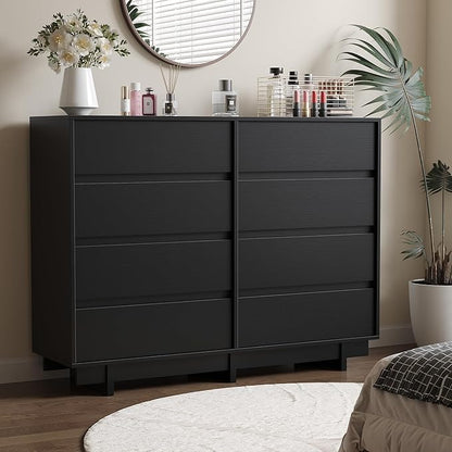Black Dresser for Bedroom, 53.1" Wide 8 Drawer Dresser, Mid Century Modern Dressers Chest of Drawers, Wooden Large Dressers for Bedroom, Closet