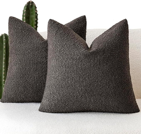 Foindtower Pack of 2, Decorative Textured Boucle Throw Pillow Covers Accent Solid Pillow Cases Cozy Soft Couch Cushion Case for Chair Sofa Bedroom Living Room Home Decor 22 x 22 Inch Dark Brown