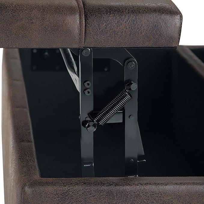 SIMPLIHOME Harrison Coffee Table Storage Ottoman - 36 inch Wide Upholstered Vegan Leather Square Lift-Top Ottoman in Distressed Brown, Transitional Ottoman for Living Room with Hidden Storage