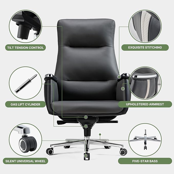EUREKA ERGONOMIC Royal II Executive Office Chair High Back, Big and Tall with Extra Wide Seat, Silicone Leather Desk Chair Computer Chair, Modern Office Chair Home Office Desk Chairs-Gray