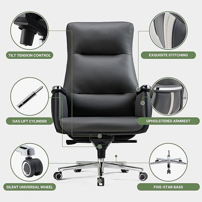 EUREKA ERGONOMIC Royal II Executive Office Chair High Back, Big and Tall with Extra Wide Seat, Silicone Leather Desk Chair Computer Chair, Modern Office Chair Home Office Desk Chairs-Gray