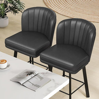Swivel Counter Height Bar Stools Set of 3, 30'' Modern Barstools with Backs and Metal Legs, Upholstered Bar Chairs, Faux Leather Black Stools for Kitchen Island Chairs