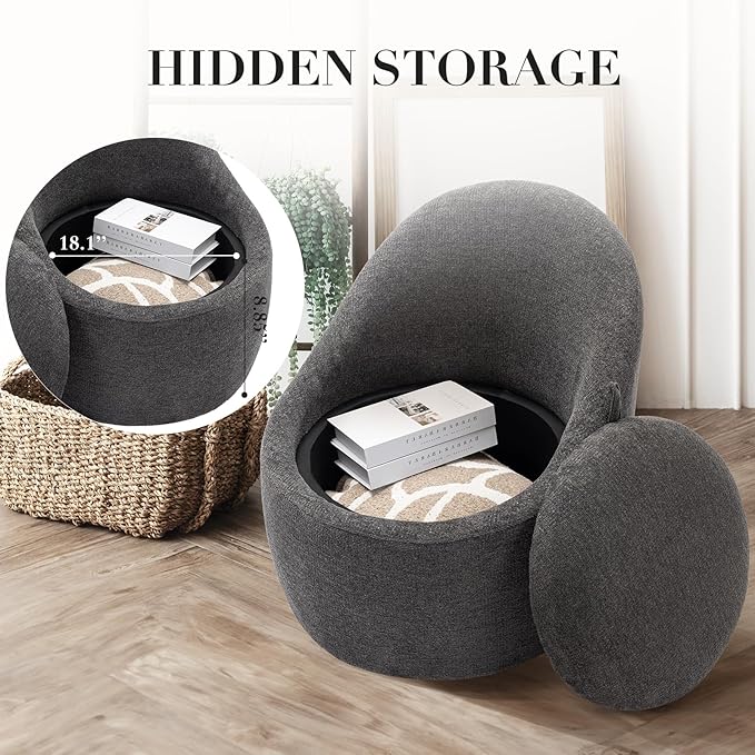 360° Swivel Accent Chair Set of 2, Mid-Century Modern Chair with Hidden Storge, Small Swivel Chair with Arms for Living Room/Office - Dark Grey