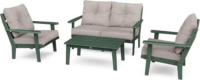 POLYWOOD® Lakeside Deep Seating Set, Green/Weathered Tweed