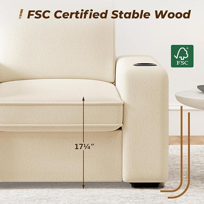 Furnimart 36" Wide Plush Accent Chair, Single Sofa with USB Charger & Cup Holder, Oversized Comfy Chair Tufted Terry Fabric, Ideal for Living Room, Bedroom, Apartment(Terry-Beige)