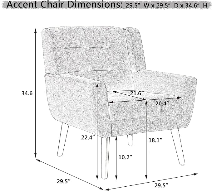 Dolonm Midcentury Modern Velvet Accent Chair with Arms, Upholstered Reading Side Chair Tufted Back Decorative Wingback Chair for Living Room Bedroom (Blue - Velvet)