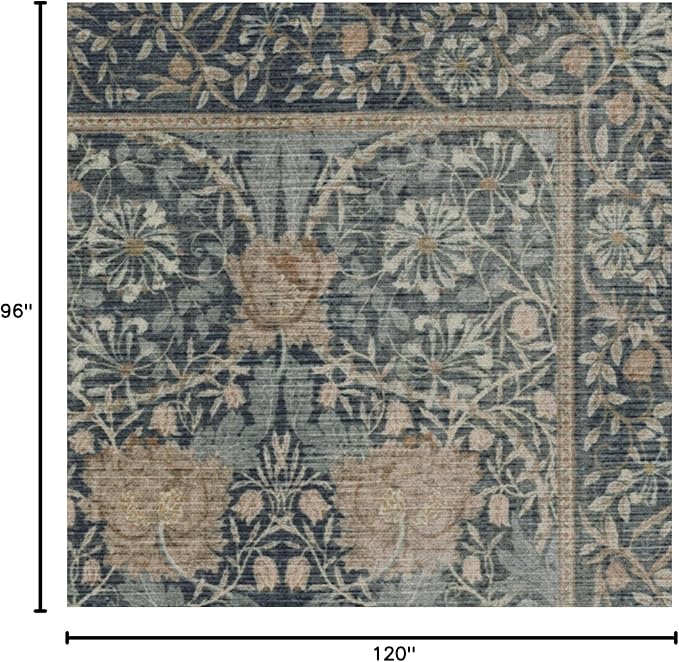 RUGGABLE x Morris & Co Washable Area Rug– Honeysuckle & Tulip Blue 8x10, Stain-Resistant, Non-Slip – Large Machine Washable Rugs for Living Room, Bedroom, Hallway, Entryway & Office–with Standard Pad