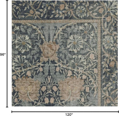 RUGGABLE x Morris & Co Washable Area Rug– Honeysuckle & Tulip Blue 8x10, Stain-Resistant, Non-Slip – Large Machine Washable Rugs for Living Room, Bedroom, Hallway, Entryway & Office–with Standard Pad