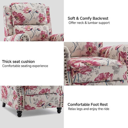 Lumibee Pushback Recliner Chair,Upholstered Wingback Chair for Small Spaces,2 Set of Floral Fabric Armchair for Living Room,Single Sofa Accent Chair Reading Seat for Balcony,Bedroom-Pattern White