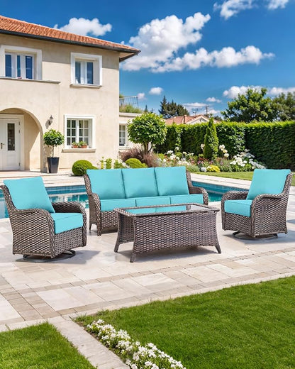 Luxury 22x24/22x25 6-Inch Outdoor Chair Cushions Set of 4 - Heavy Duty Water-Resistant Comfortable Cushion for Patio Furniture Dining Rocking Chairs Loveseat L-Shape Sofa - Turquoise