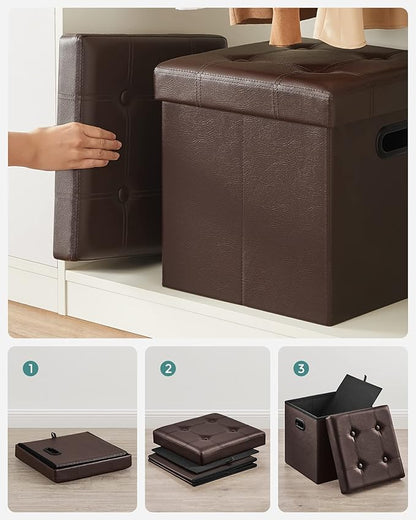 SONGMICS MAZIE Collection - 15 Inches Ottoman with Storage, Footstool, Storage Ottoman with Metal Grommet Handles, Load 660 lb, for Dorm, Living Room, Bedroom, Synthetic Leather, Brown ULSF30Z