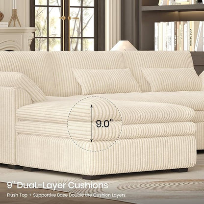 Belffin Large Modular Sectional Sofa with Deep Chaise, 104" Corduroy L Shaped Couch with 9" Soft Dual-Layer Seats Cushion for Living Room, Apartment, Beige