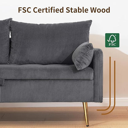 Furnimart 3-Piece Storage Sofa and Couch Set, Corduroy Loveseat with 2pc Accent Single Chairs, Small Living Room Furniture Set for Apartment, Tiny Homes and Lofts, 3PC-Gray