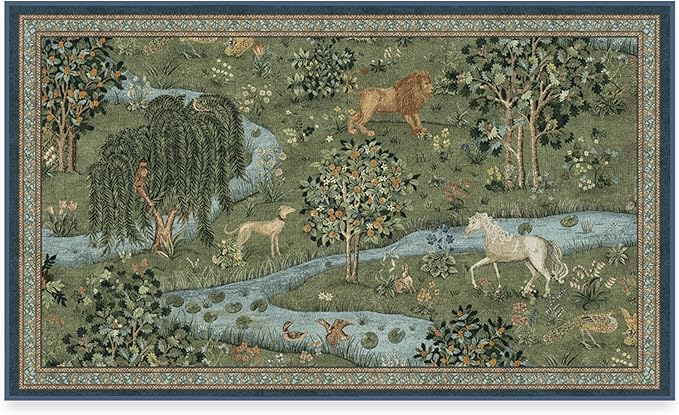 RUGGABLE x Morris & Co Washable Area Rug – Owl & Willow Green 3x5, Stain-Resistant, Non-Slip – Small Machine Washable Rugs for Living Room, Bedroom, Hallway, Entryway & Office–with Cushioned Pad