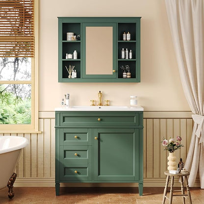 36" Bathroom Vanity with Matching Medicine Cabinet, Modern Sink Storage Cabinet with Drawers, Soft Closing Doors and Shelf, Bathroom Vanities with Sink & Mirror
