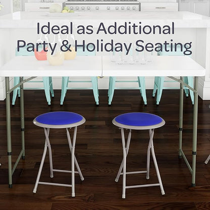 Lavish Home Folding Stool Set - Set of Two 18-Inch Stools with 225lb Capacity for Kitchen, Dorm, or Rec Room - Portable Stools for Adults (Blue)