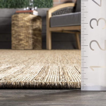 nuLOOM 5' x 8' Outdoor Area Rug, Casual Design With Striped Border, Stain Resistant, Highly Durable, For Patio, Balcony, Bedroom, Living Room, Dining Room, Bathroom, Light Brown