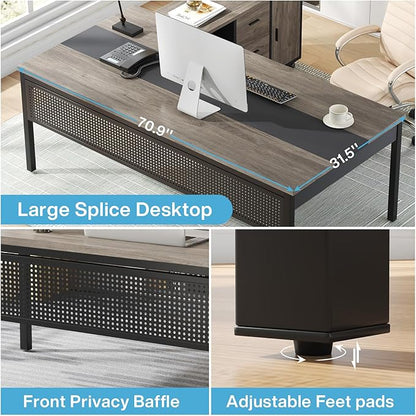 Tribesigns 71 inch Executive Desk, L Shaped Desk with Mobile File Cabinet, Executive Office Table with 2 Drawers and Storage Shelves, Business Furniture Workstation for Home Office, Grey and Black