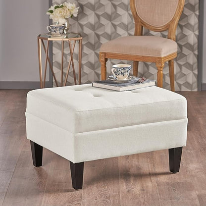 Christopher Knight Home Tufted Ottoman Footrest Rectangular Upholstered Ottoman Non Storage Fabric Ottoman Foot Rest Stool with Tufted Stitching,28.25 "W x 23 "D x 18.5 "H,Ivory
