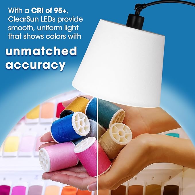 OttLite Good Housekeeping Shaded Modern LED Floor Lamp for Bedroom with Tray, Wireless Charging Table, Designed to Reduce Eyestrain, Adjustable Shade, ClearSun LED Bulb, Reading Light & Studying Lamp