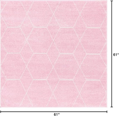 Unique Loom Trellis Frieze Collection Area Rug - Geometric (5' Square, Light Pink/ Ivory)