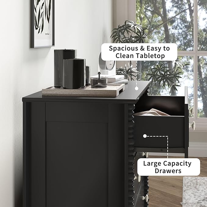 3 Drawer Dresser, 32 inch Wide Dresser for Bedroom, Modern Wood Chest of Drawers, Turned Legs Nightstand with 3 Drawers for Dorms, Hallway, Entryway (Black)