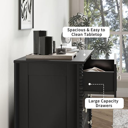 3 Drawer Dresser, 32 inch Wide Dresser for Bedroom, Modern Wood Chest of Drawers, Turned Legs Nightstand with 3 Drawers for Dorms, Hallway, Entryway (Black)