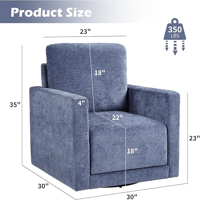 INZOY Swivel Accent Chair, Comfy 360° Swivel Chair with Hidden Storage, Upholstered Chenille Square Chair for Living Room Bedroom Small Spaces, Fully Assembled, Blue
