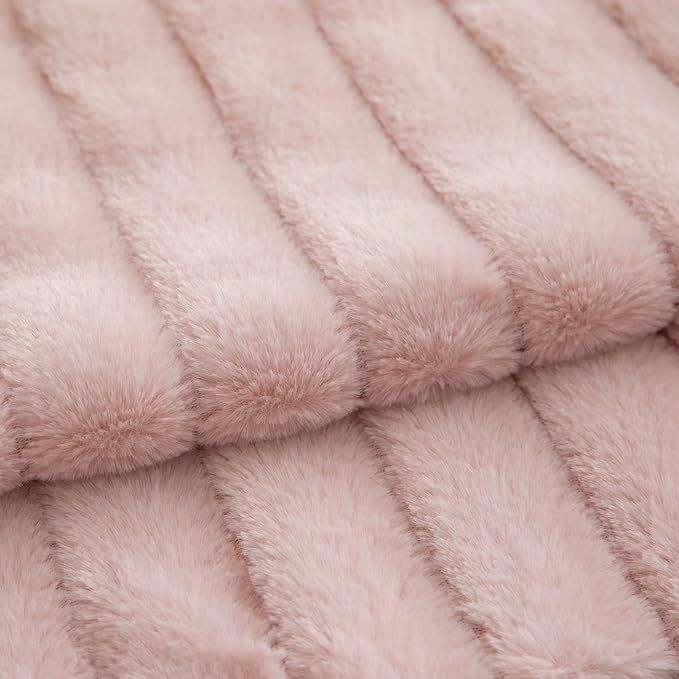 Pack of 2 Faux Fur Throw Pillow Covers 24x24 Inch Striped Decorative Soft Plush Couch Pillow Case Home Decor for Bed, Sofa, Living Room Pink