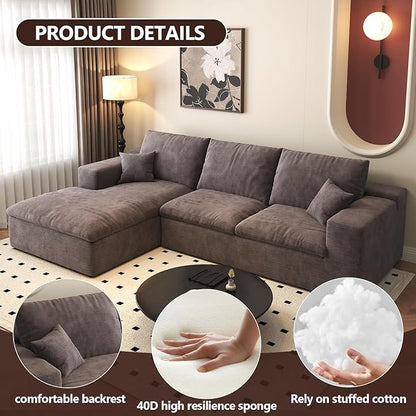 107'' L-Shaped Modern Modular Sectional Cloud Couch, 4-Seat Chenille Deep-Seat Sofa with Pillow for Living Room, Bedroom, Apartment, Camel