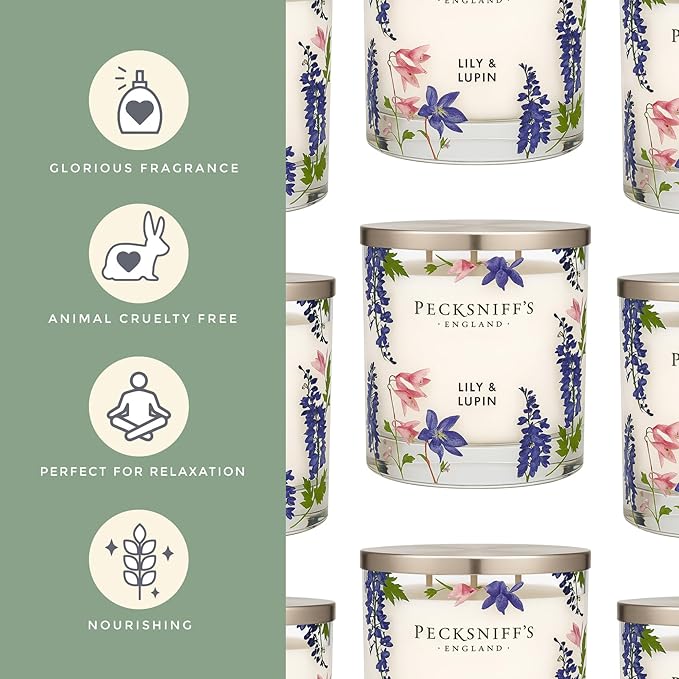 Pecksniff’s 3 Wick Candle – Lily & Lupin, 550 g / 19.4 oz – Long Lasting Burn, Elegant Home Decor & Relaxing Ambiance