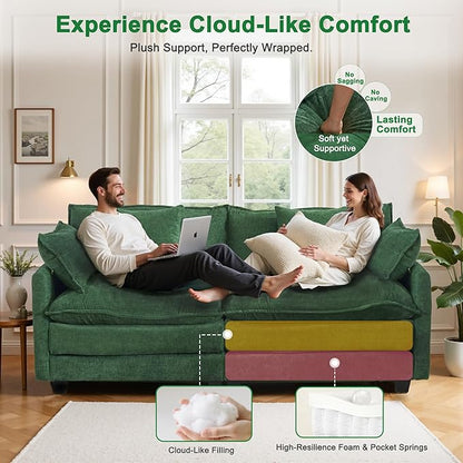 77" Cloud Chenille Sofa Set with Pillows, Deep Seat Loveseat Couch for Apartments, Space Saving 2-Seater with Solid Wood Frame, Easy Assembly (1YR Guarantee)