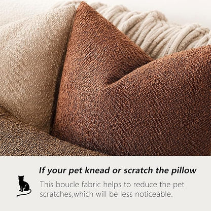 Foindtower Pack of 2 Textured Boucle Throw Pillow Covers Accent Solid Decorative Lumbar Pillow Cases Cozy Couch Cushion Case for Chair Sofa Bedroom Living Room Home Decor 12x20 Inch Red Taupe