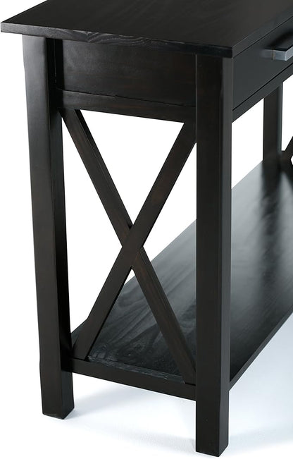SIMPLIHOME Kitchener Console Table - 47 Inch Wide Solid Wood Sofa Table in Hickory Brown, Contemporary Storage Table for Entryway or Living Room with 2 Drawers, Bottom Shelf, and X-Design Side Panels