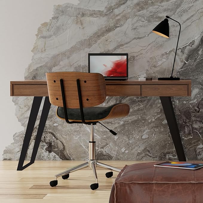 SIMPLIHOME Lowry Desk - 54-Inch Wide Solid Walnut Veneer and Metal Writing Desk, Modern Industrial Home Office Computer Table for Workspace with 2 Drawers and Flip-Down Keyboard Tray