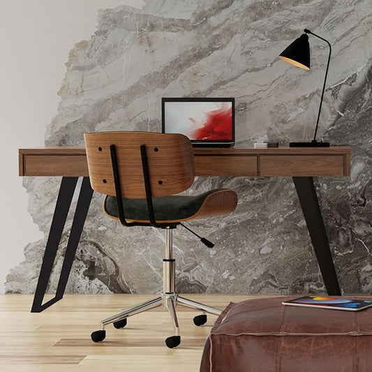 SIMPLIHOME Lowry Desk - 54-Inch Wide Solid Walnut Veneer and Metal Writing Desk, Modern Industrial Home Office Computer Table for Workspace with 2 Drawers and Flip-Down Keyboard Tray