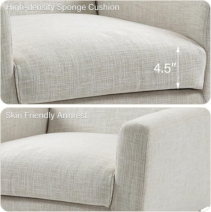 Accent Chair, Mid-Century Modern Fabric Chairs with Arms for Living Room, Comfy Upholstered Club Single Sofa Armchair for Bedroom Waiting Room with Solid Wood Frame (Fabric Beige, Set of 1)