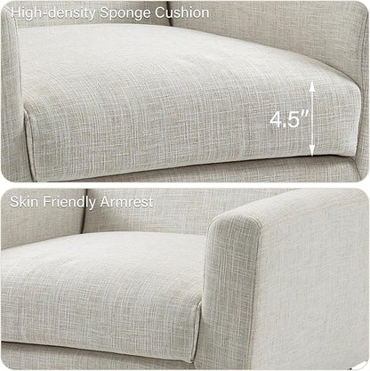 Accent Chair, Mid-Century Modern Fabric Chairs with Arms for Living Room, Comfy Upholstered Club Single Sofa Armchair for Bedroom Waiting Room with Solid Wood Frame (Fabric Beige, Set of 1)
