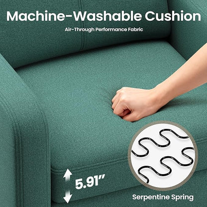 Accent Chair for Living Room Modern Linen Upholstered Armchair Side Wooden Fabric Sofa Chair with Foldable Table 2 Side Pockets Comfy Reading Chair for Bedroom