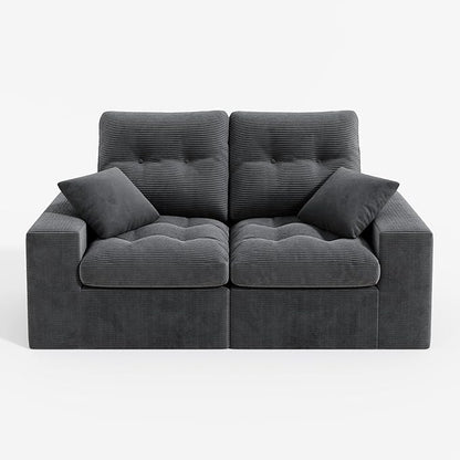 High Back Boneless Couch, Loveseat Cloud Couch with Versatile 2-Pack Pillow Blankets, Corduroy Modular Sectional Sofa, No Assemble Sectional Couches for Living Room, Dark Grey