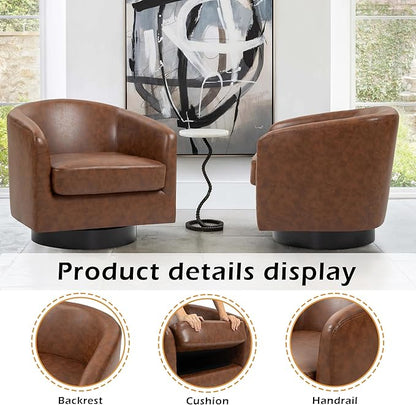 Lumibee Swivel Accent Chairs Set of 2, Faux Leather Swivel Barrel Chairs for Living Room, Modern Comfy Upholstered Round Armchairs Single Sofa Chairs for Bedroom, Club-Coffee
