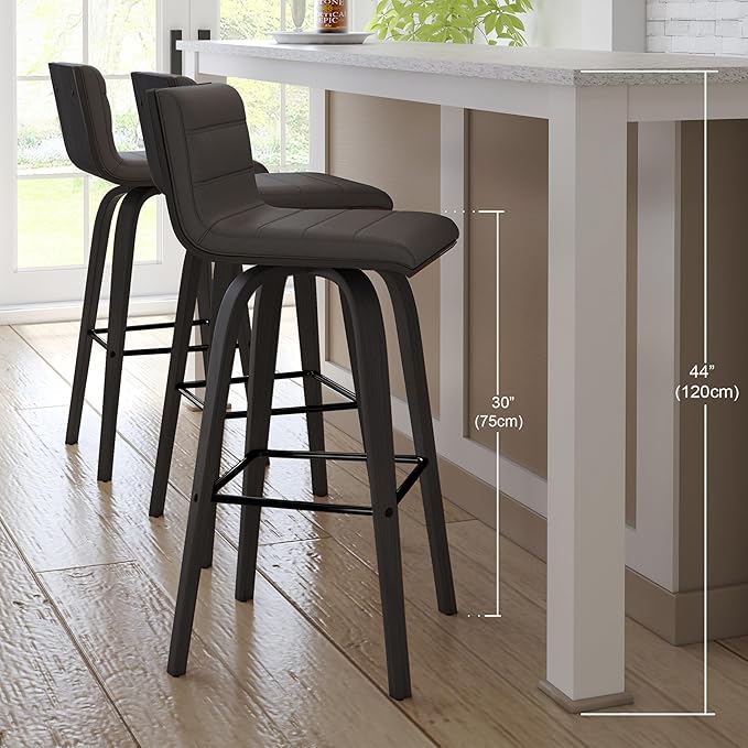 Armen Living Vienna 30" Swivel Bar Stool in Black Wood Finish with Gray Faux Leather - Set of 4