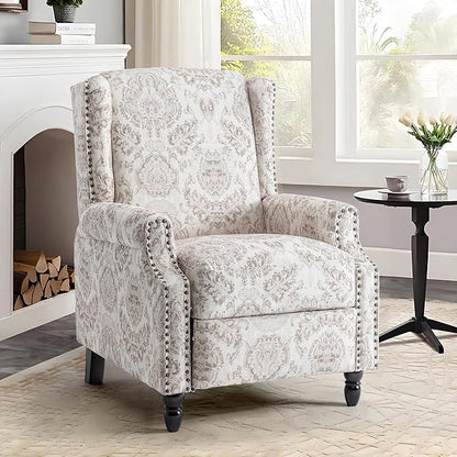 UIXE Recliner Chairs Set of 2, Fabric Upholstered Armchair Pushback Accent Chair for Living Room, Floral Rivet Trim Club Chair Home Theater Single Sofa Bedroom Side Reading Seats - Beige