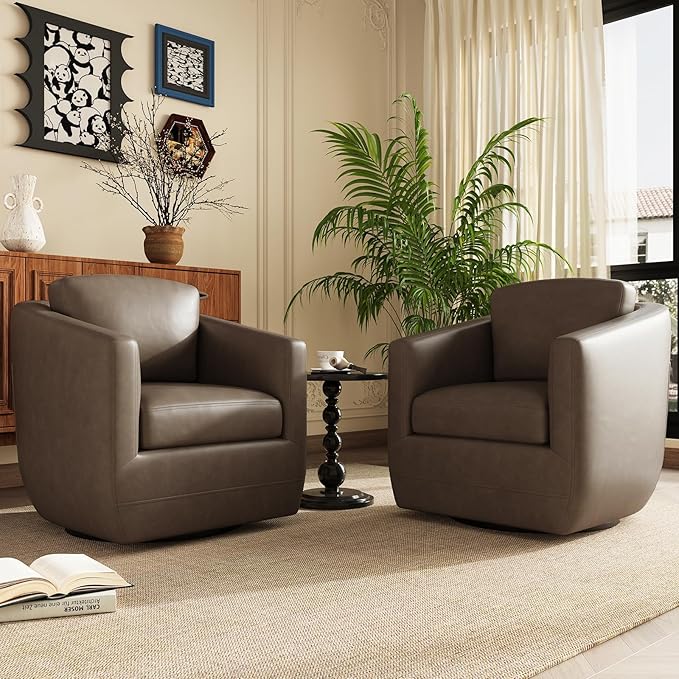 360° Comfy Swivel Accent Armchair with Pillow - Fully Assembled Living Room Single Sofa No-Sag Foam & Sturdy Metal Base, Swivel Accent Chair for Bedroom Living Room, Office, Grey