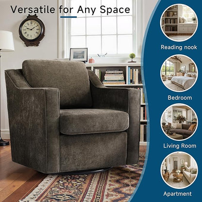 Pia Ricco 2-Pack Plush Oversized Chenille Fabric Swivel Accent Chairs with Removable Covers, Living Room Reception Bundle Set,Night Brown Black