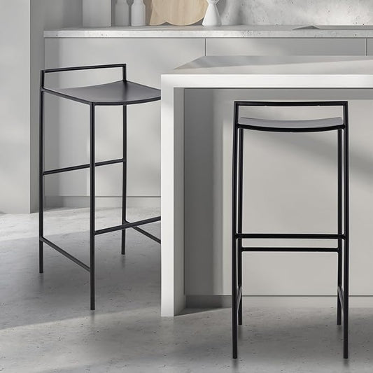 JONATHAN Y BSL1004A Svelte 30" Coastal Contemporary Iron Saddle-Seat Low-Back Bar Stool with Foot Rest for Home, Kitchen, Dining Room, Workspaces, Cafes and Resturants, Black Frame